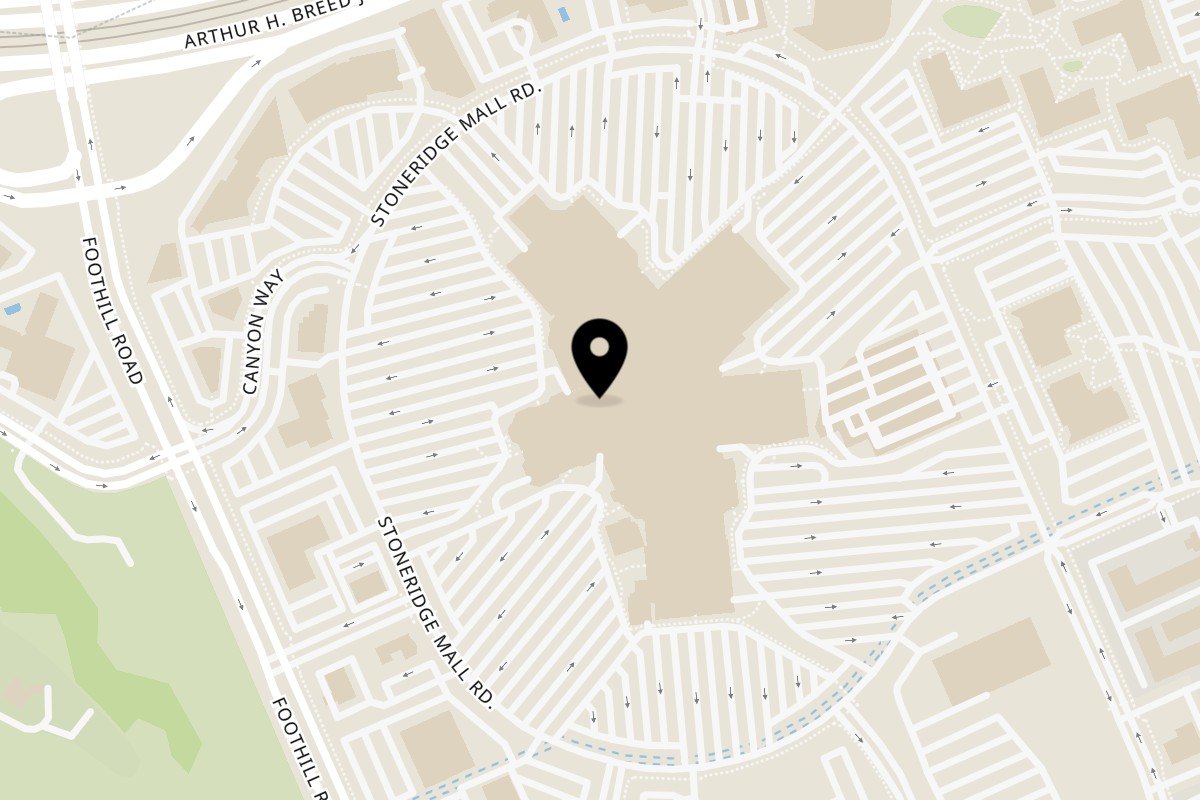 Map showing the location of It's A Grind Coffee House Pleasanton on 1408 Stoneridge Mall Rd in Pleasanton