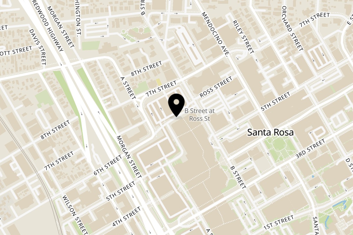 Map showing the location of It's A Grind Coffee House Santa Rosa on 1013 Santa Rosa Plaza in Santa Rosa